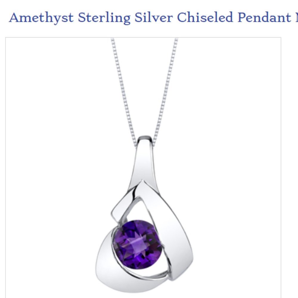 Amethyst Sterling Silver Chiseled Pendant Necklace